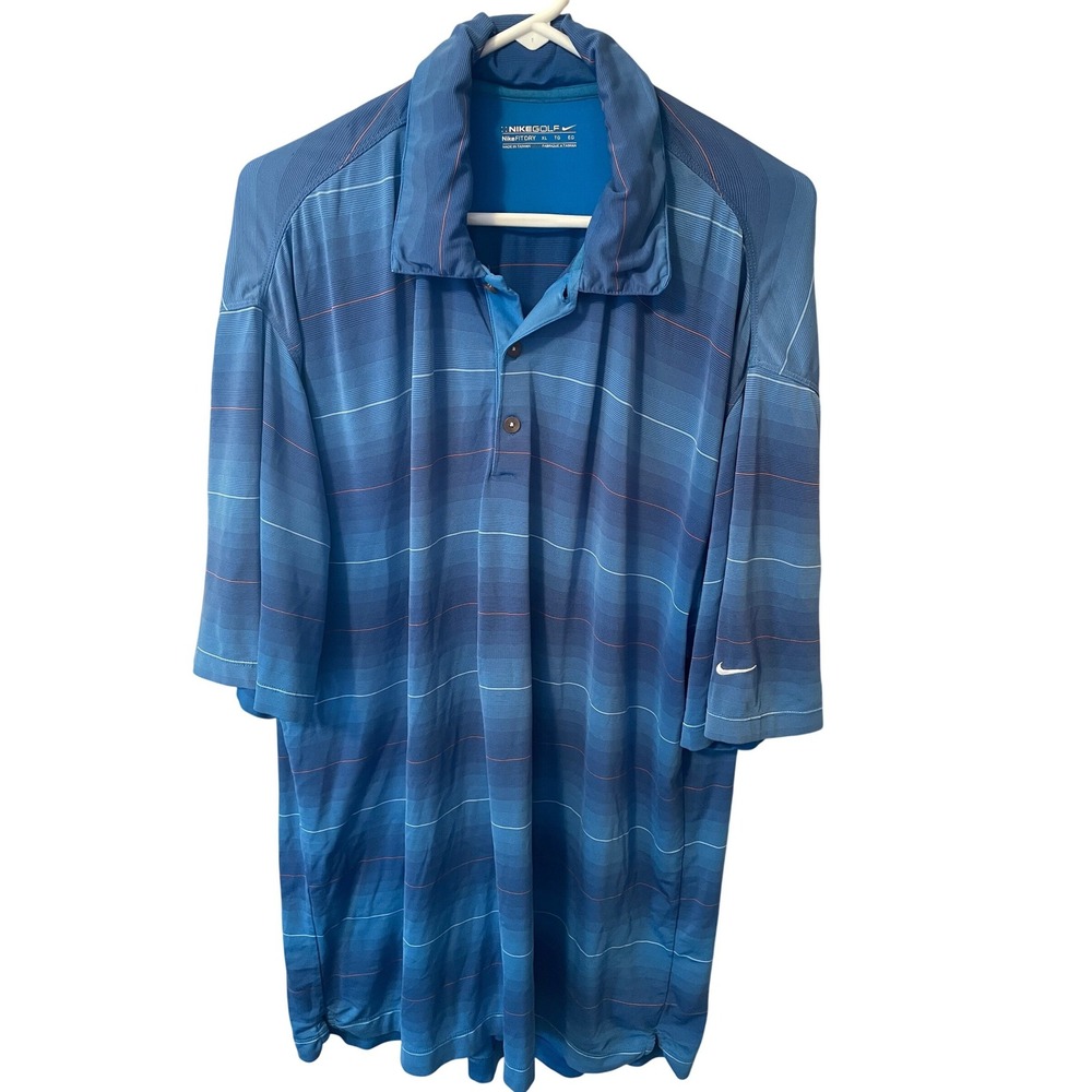 Nike Golf Mens XL Fit Dry Polo Shirt Blue Gradient Striped Short Sleeve Swoosh